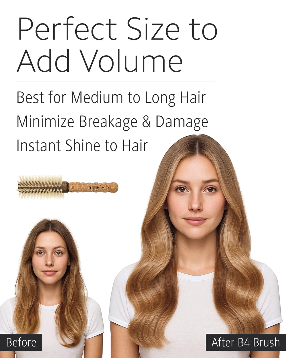 Ibiza Hair Boar Bristle Round Brush volume-crown-use demonstrates lift at roots