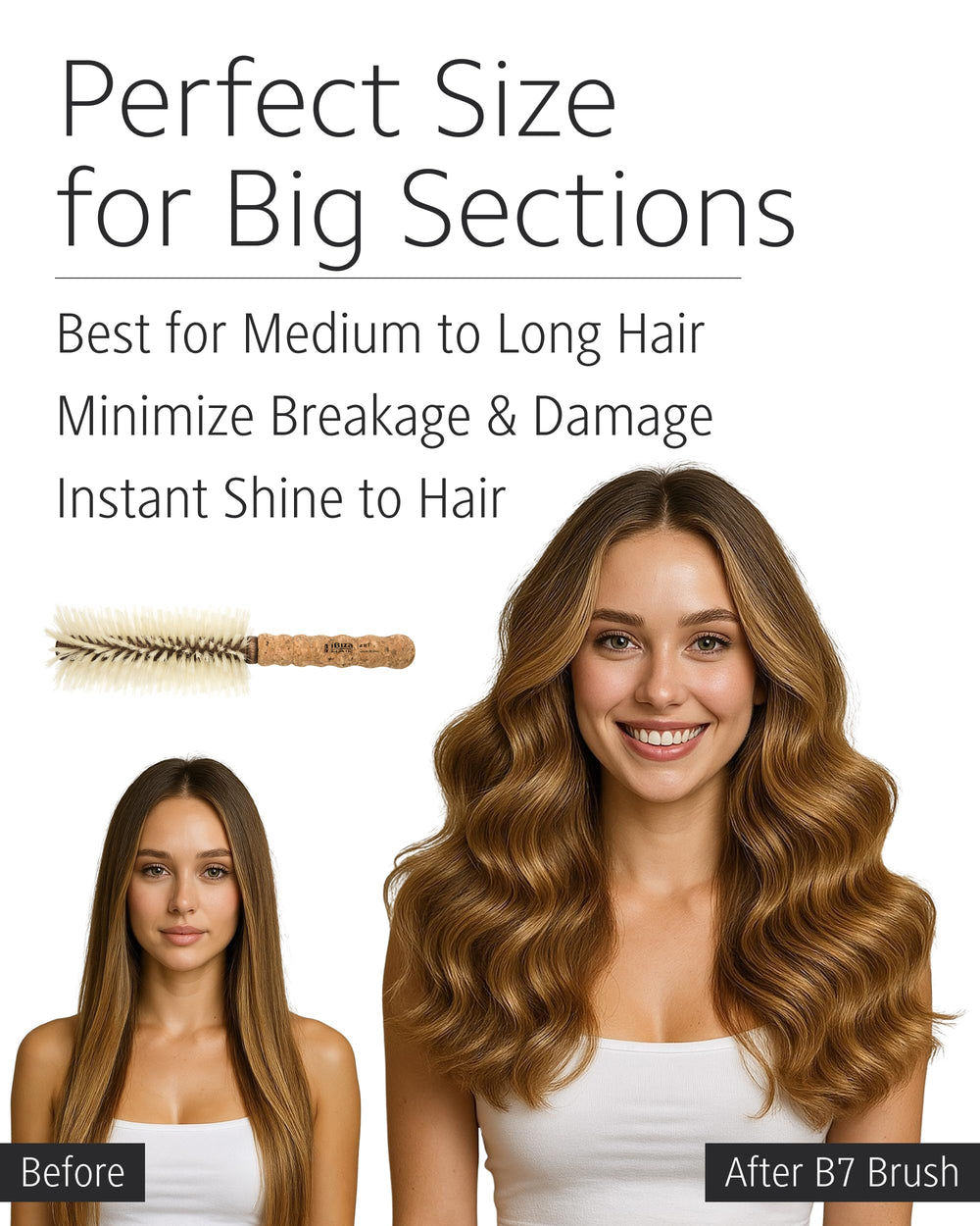 Ibiza Hair Cork handle ergonomic grip supports comfortable long-styling sessions.