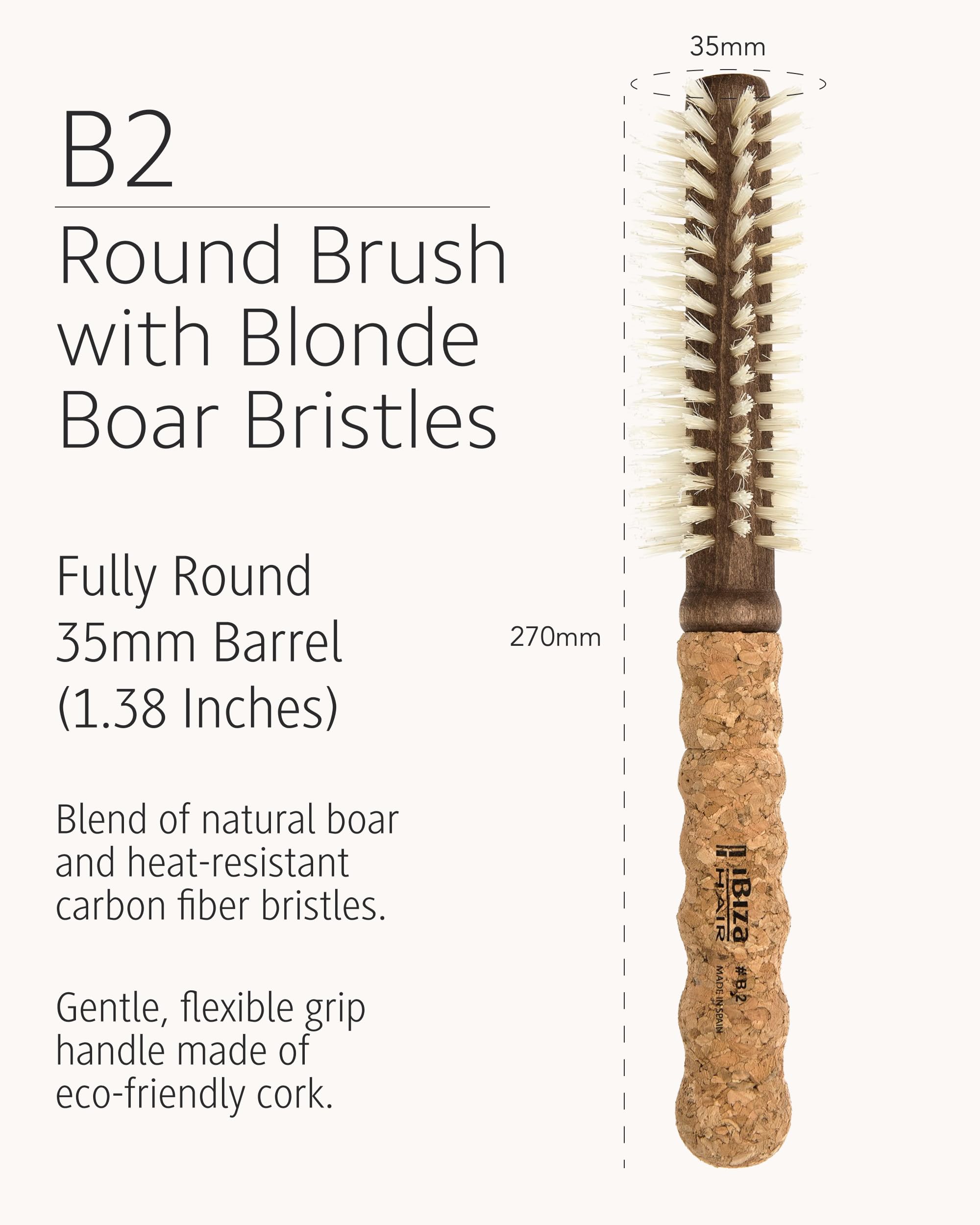 Ibiza Hair cork handle round brush extended cork handle for comfortable grip