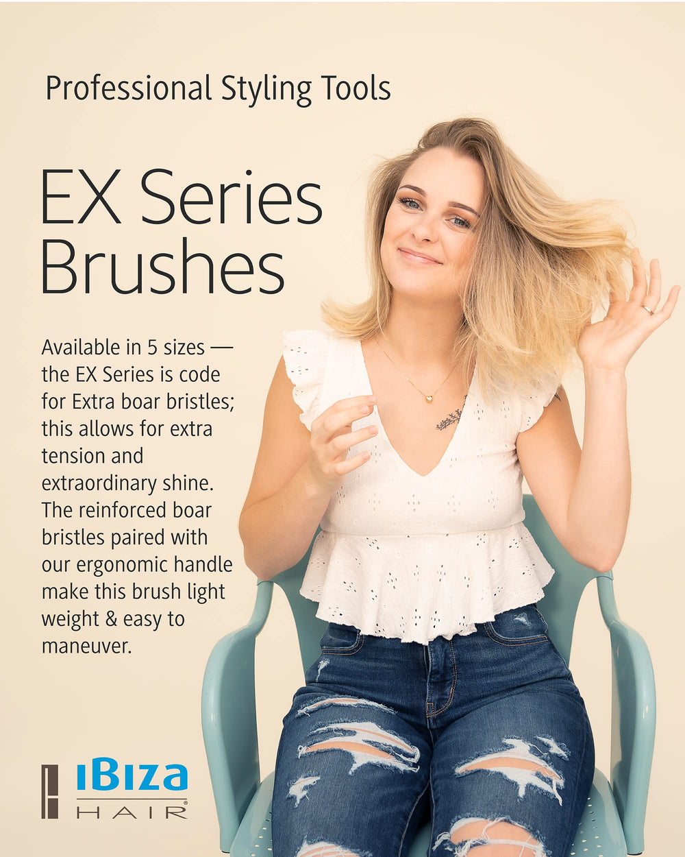 Ibiza Hair EX3-55mm bristles show carbon fiber nylon for durable styling grip