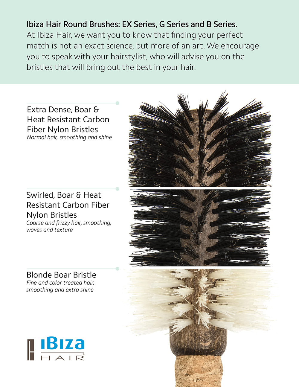 Ibiza Hair extended cork handle offers comfortable control during long sessions