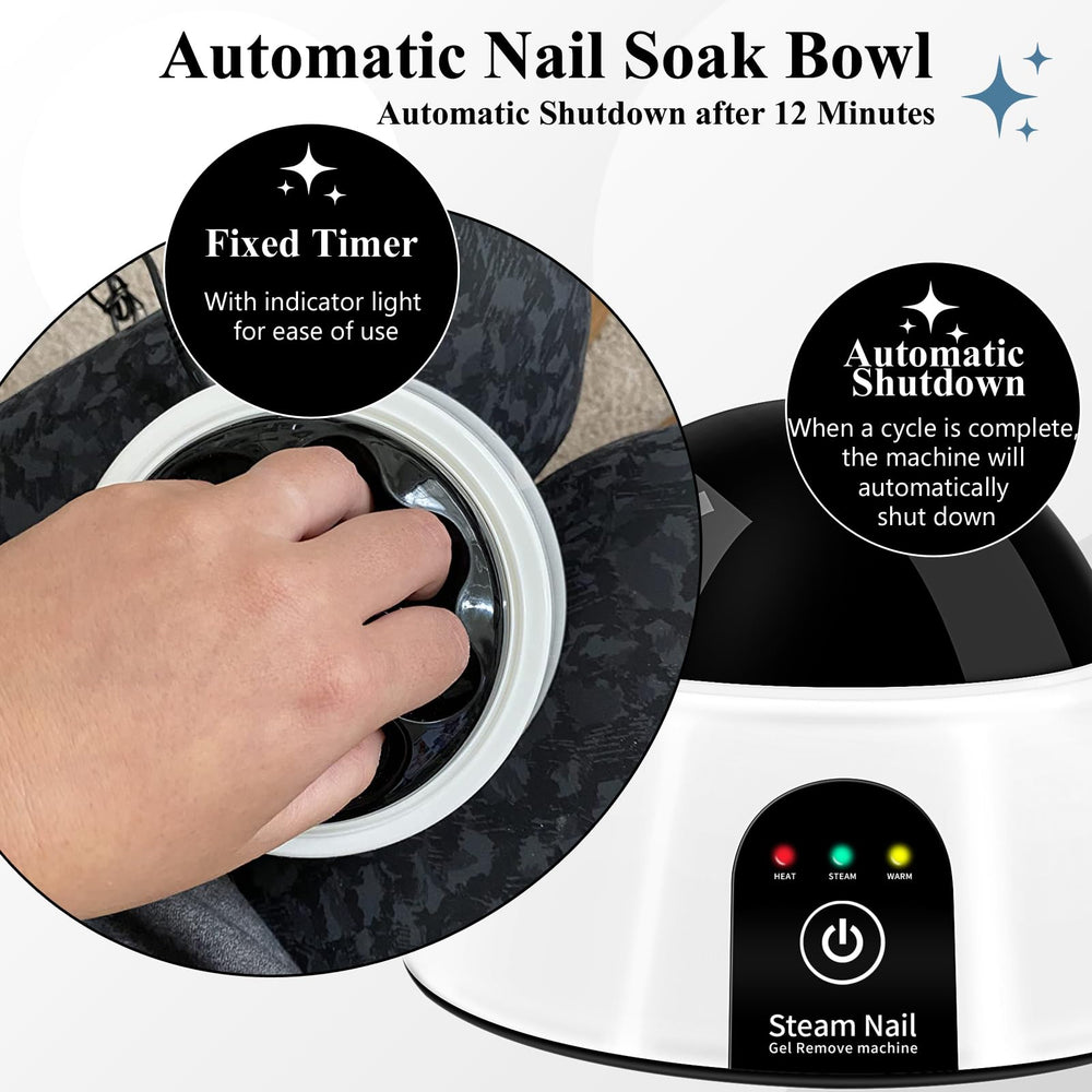 I·B·N G electric soaking bowl with hand-in demonstrates at-home gel removal.