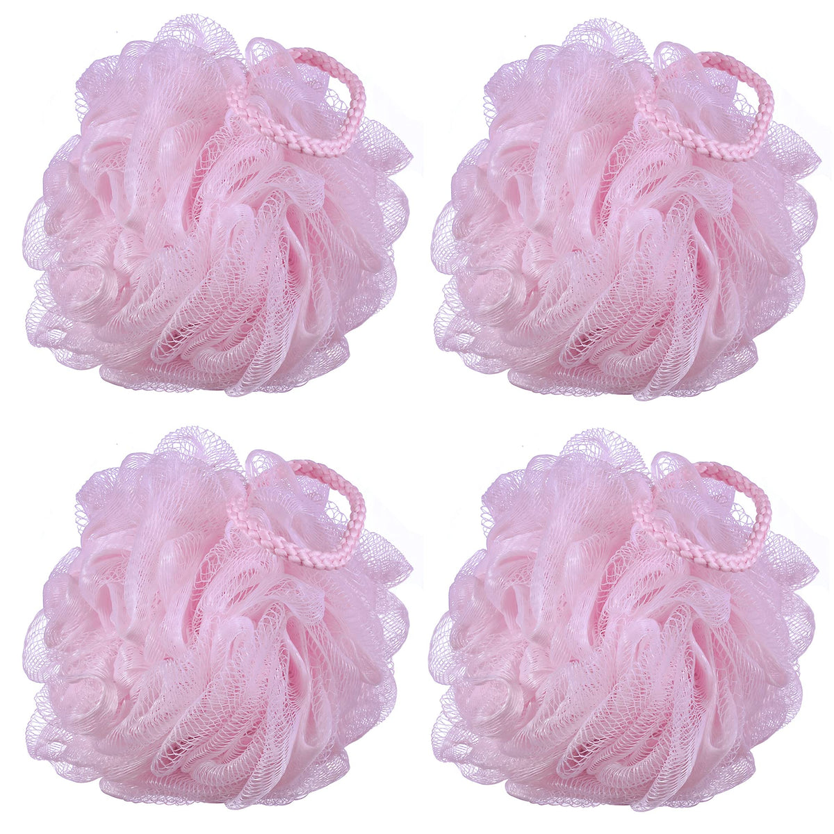 iboodi pink mesh bath sponge pack 4 assembled for shower use and rich lather