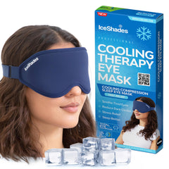 IceShades cooling eye mask by IceBeanie in close-up for cooling relief and sleep support.
