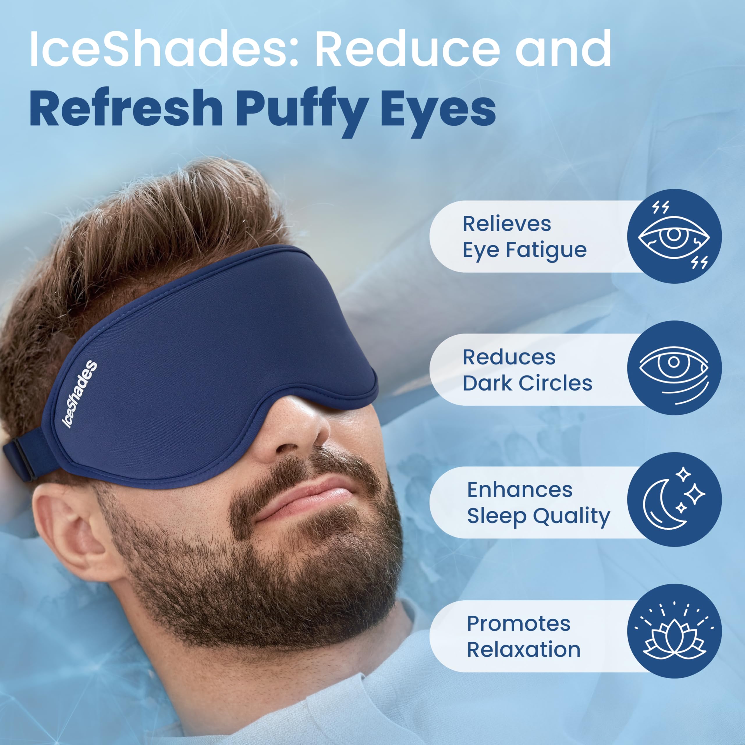 IceShades migraine relief wear demonstrates a soft-fit design soothing tired eyes.