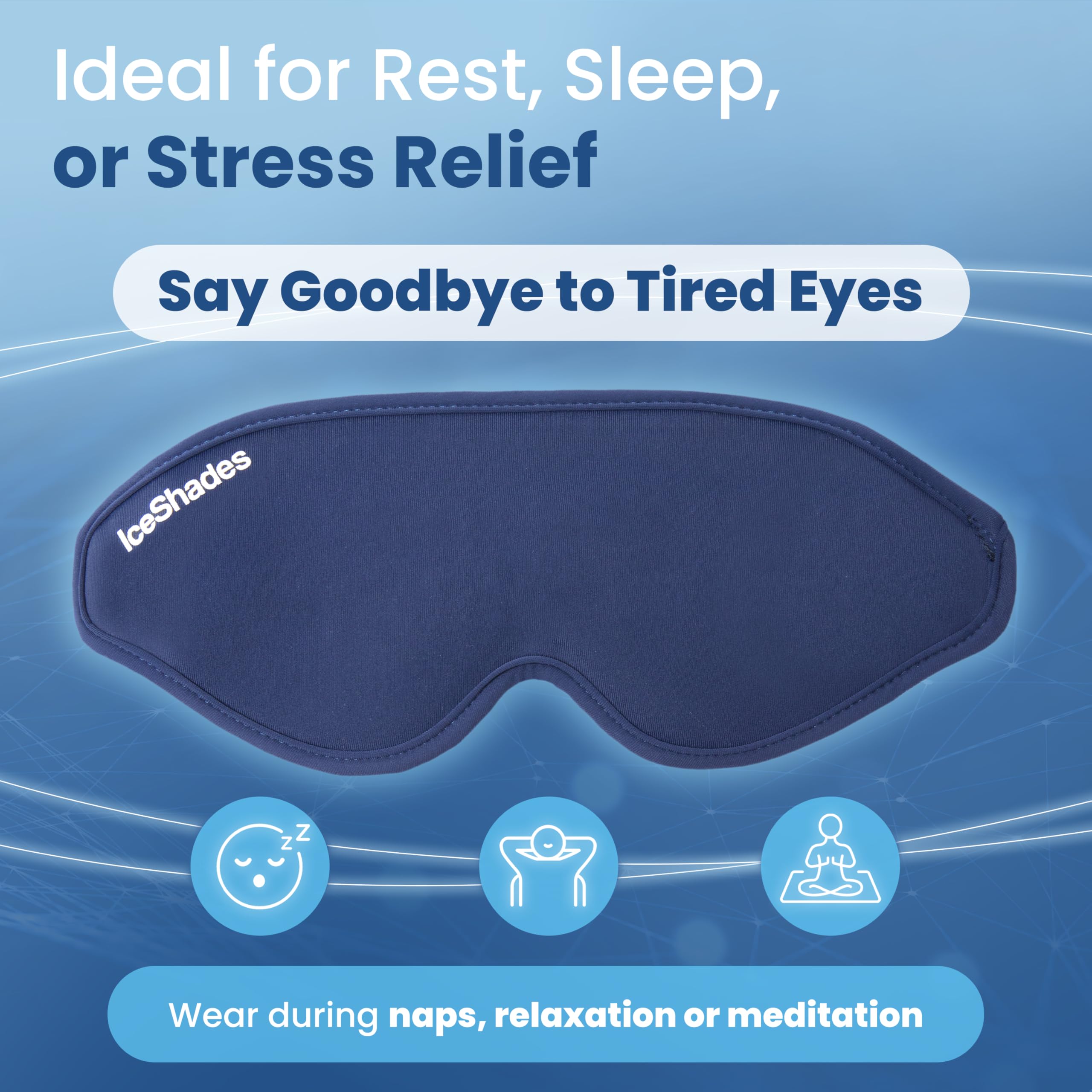IceShades sleep-ready mask used during night to comfort eyes.