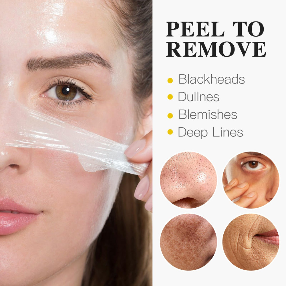 ICIKOL peel-off mask clear complexion close-up implies reduced dullness and dark spots.
