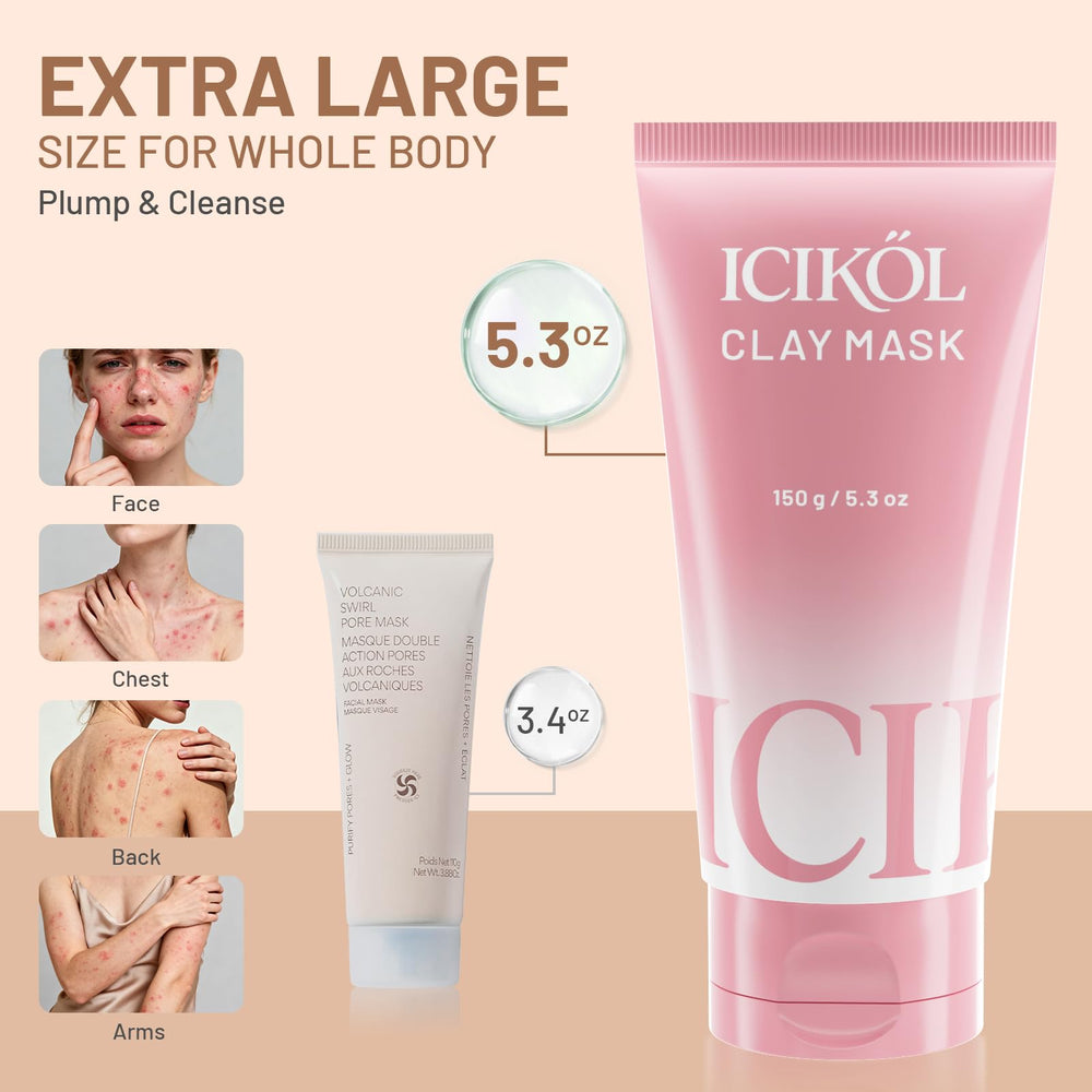 ICIKOL red clay mask after rinse reveals smoother, balanced skin.
