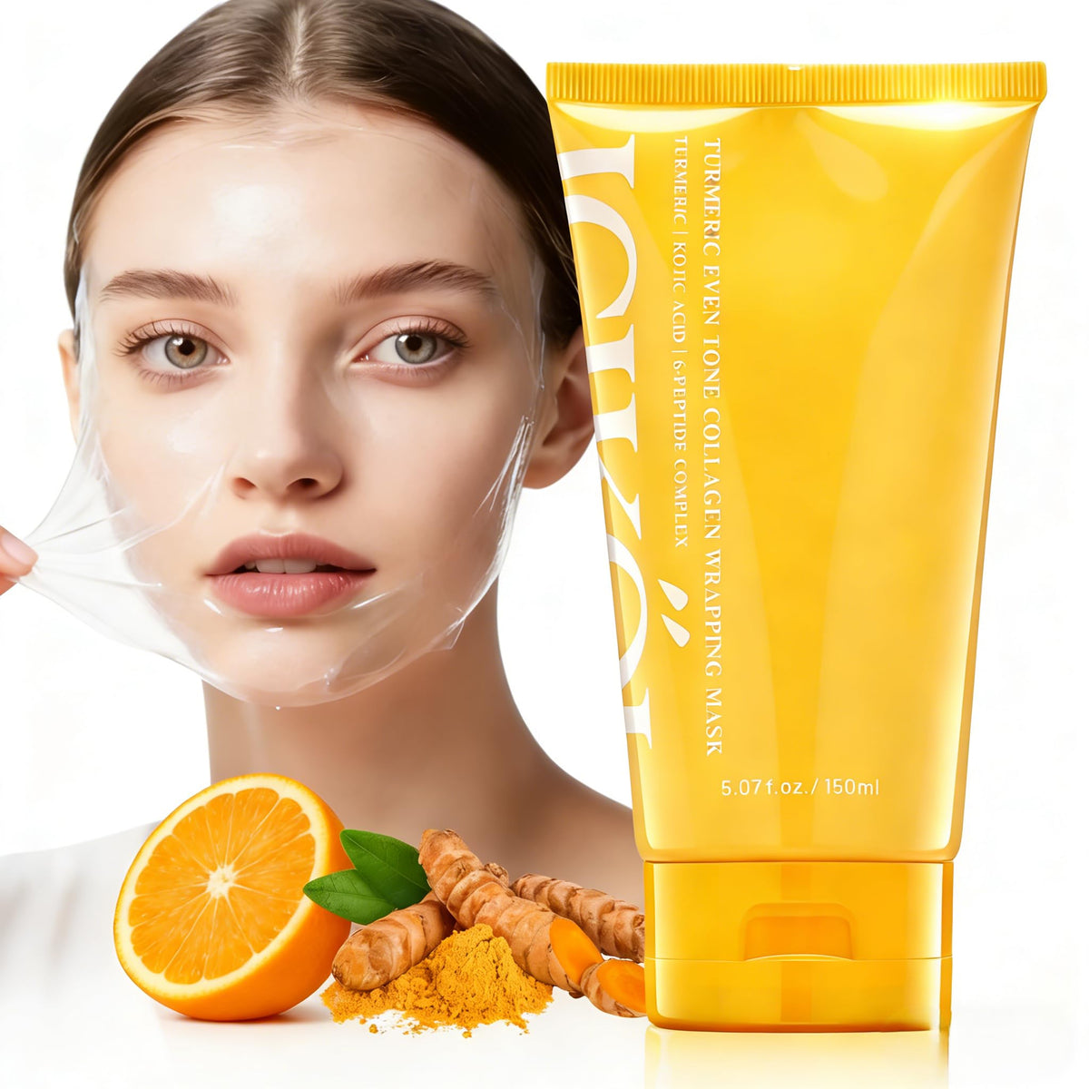 ICIKOL turmeric-collagen mask packaging highlights pore control and radiance.