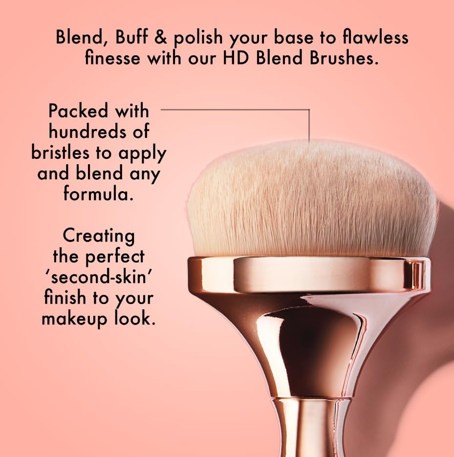 Iconic London HD Blend brush handle ergonomic detail improves control during makeup application.