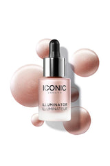 ICONIC LONDON Illuminator Pink Pearl bottle glows with radiant pearl finish for skin glow.
