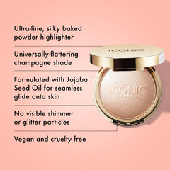Iconic London Lit and Luminous baked highlighter compact close up showing luminous sheen