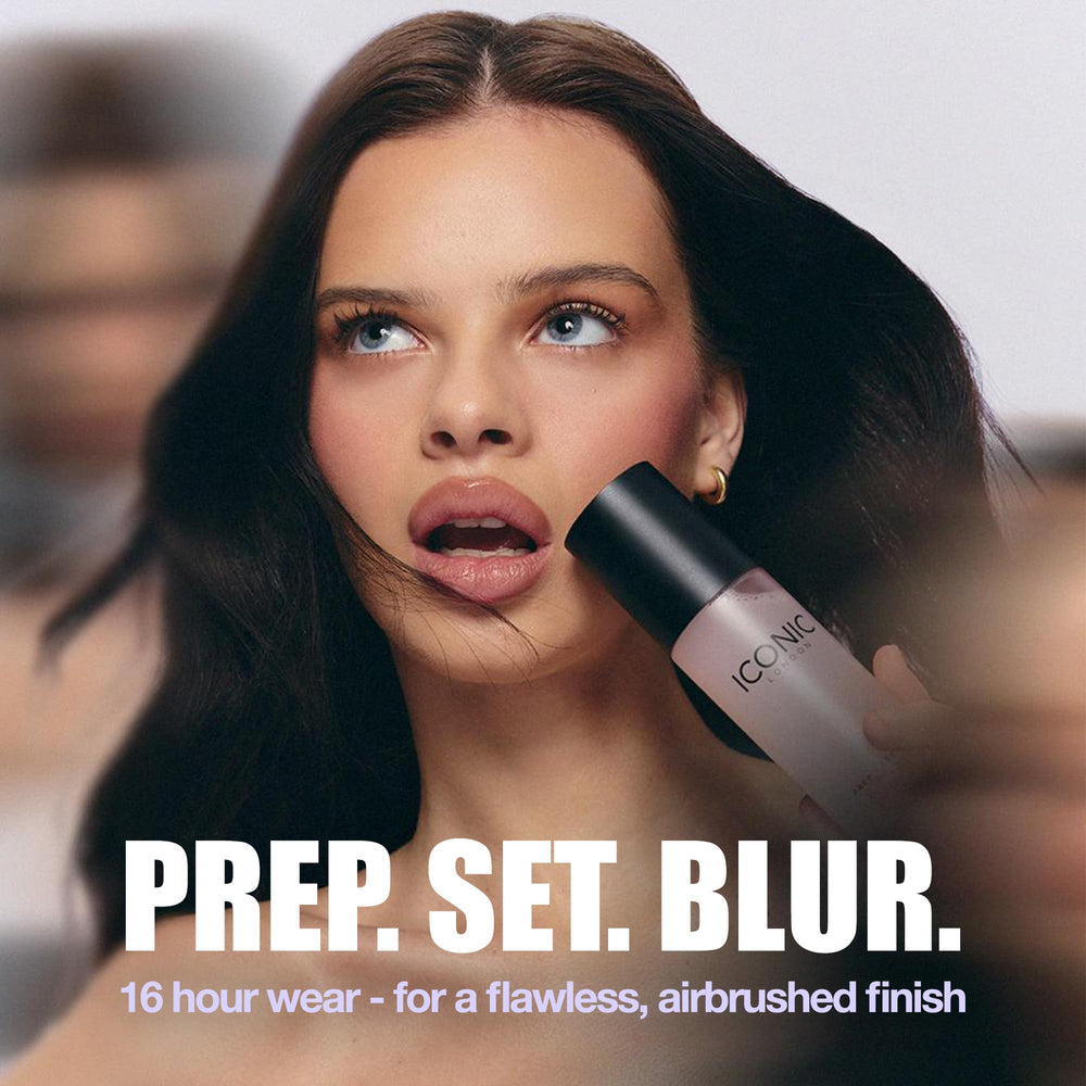 Iconic London Prep Set Blur compact bottle on a clean surface for travel.