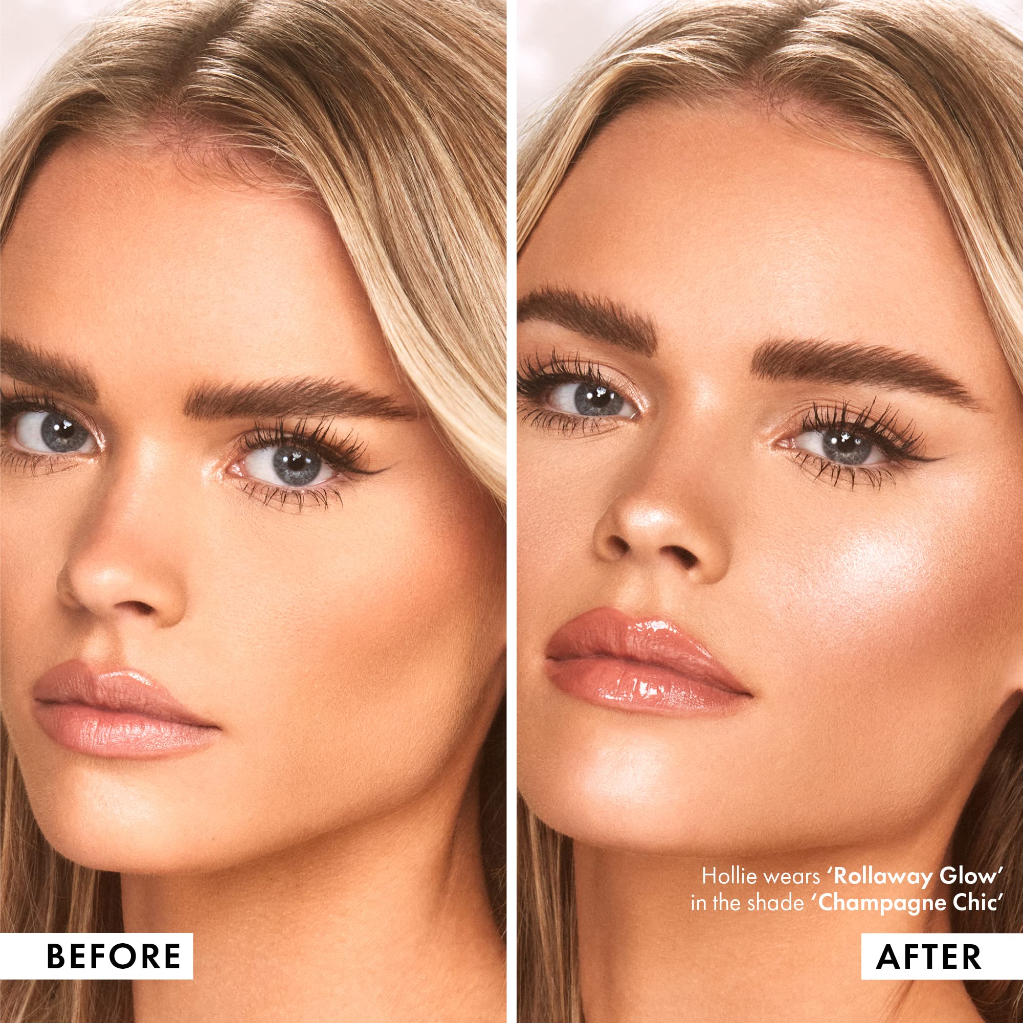 Iconic London Rollaway Glow enhances brow bone, nose bridge, and cupid's bow for definition.