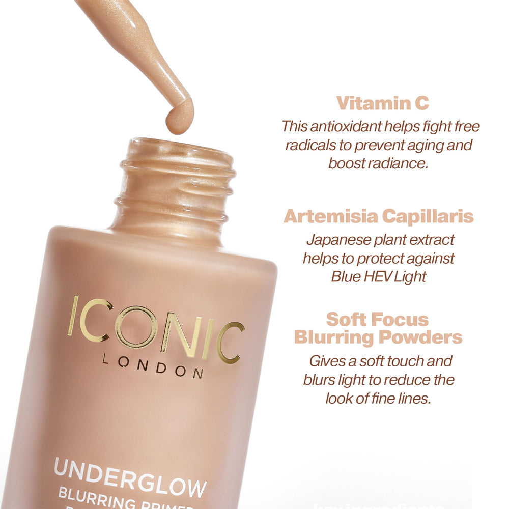 Iconic London Underglow Primer candlelit glow on the skin.