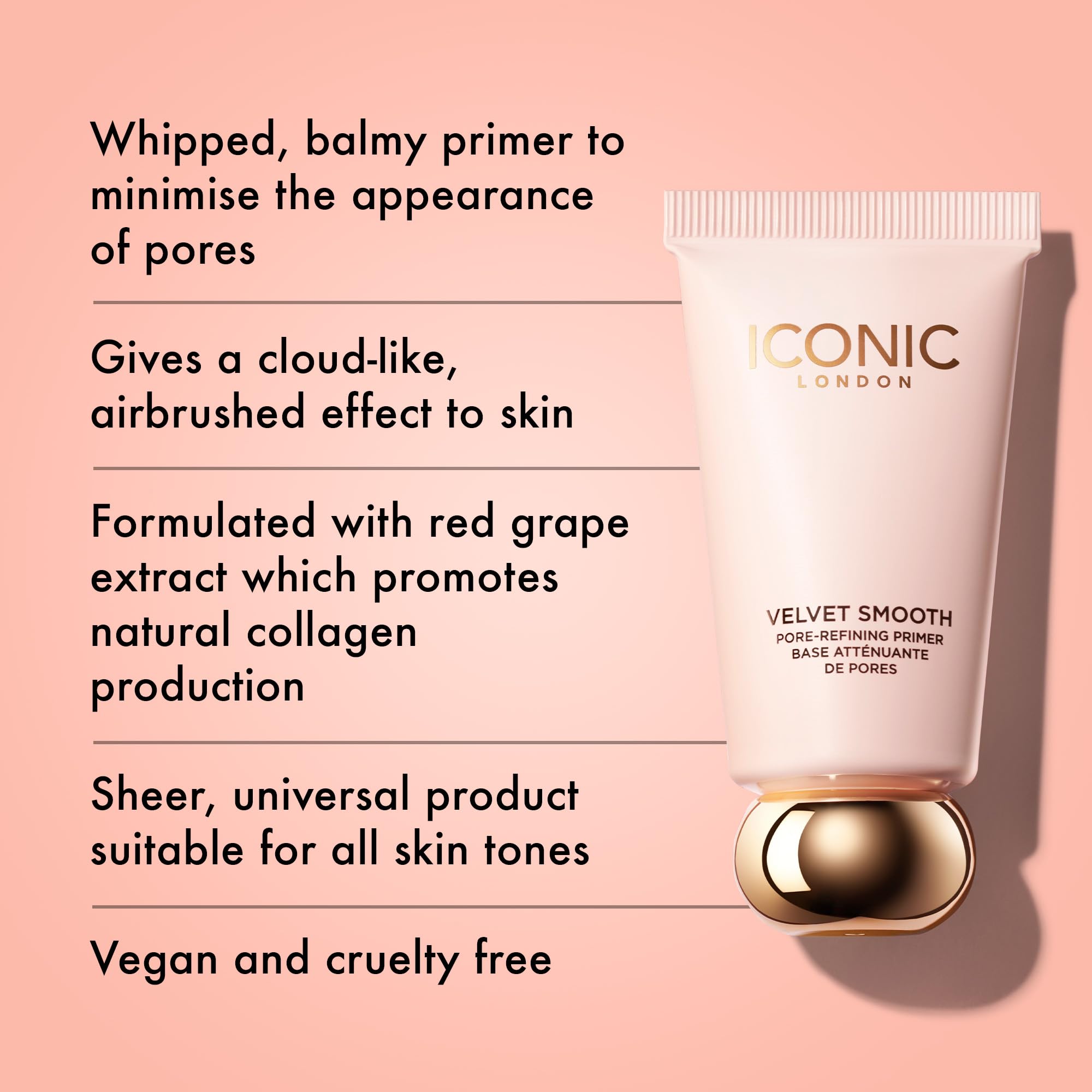 Iconic London Velvet Smooth Primer bottle pump demonstrates easy application