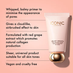 Iconic London Velvet Smooth Primer bottle pump demonstrates easy application