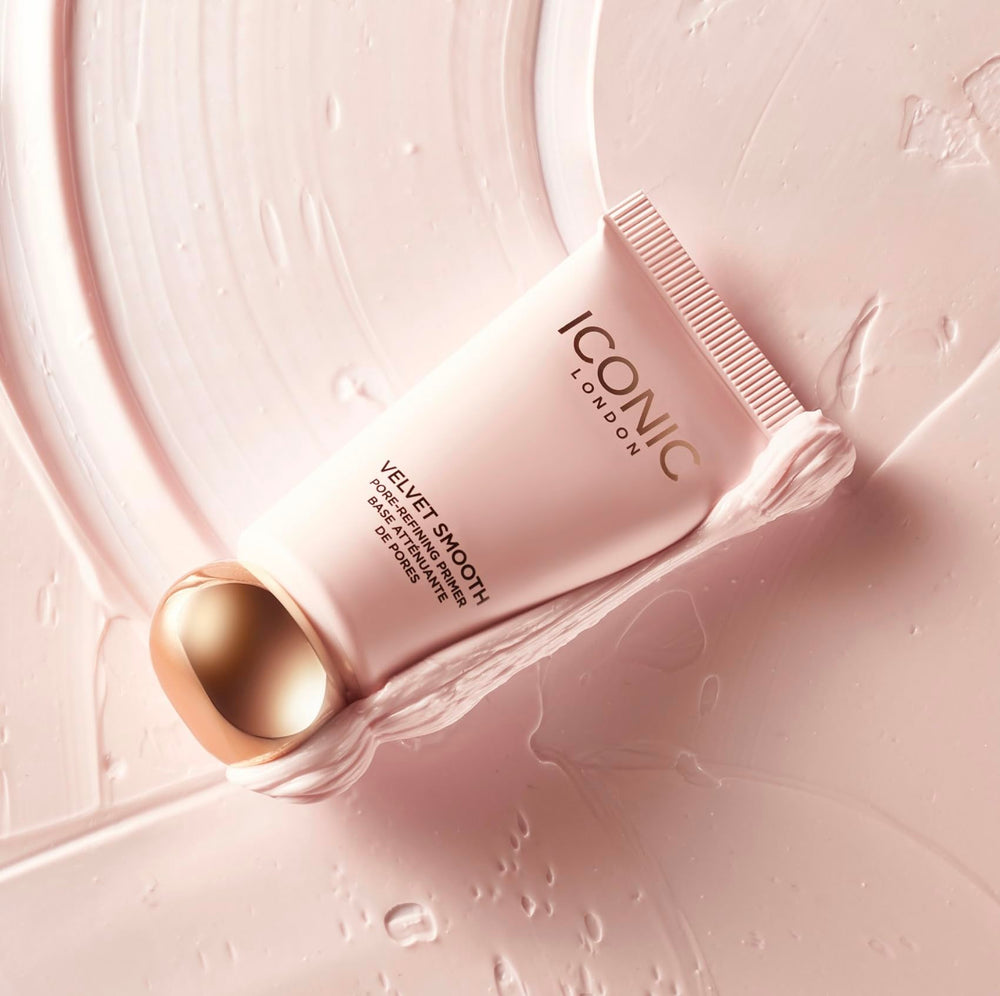 Iconic London Velvet Smooth Primer packaging highlights vegan cruelty free branding