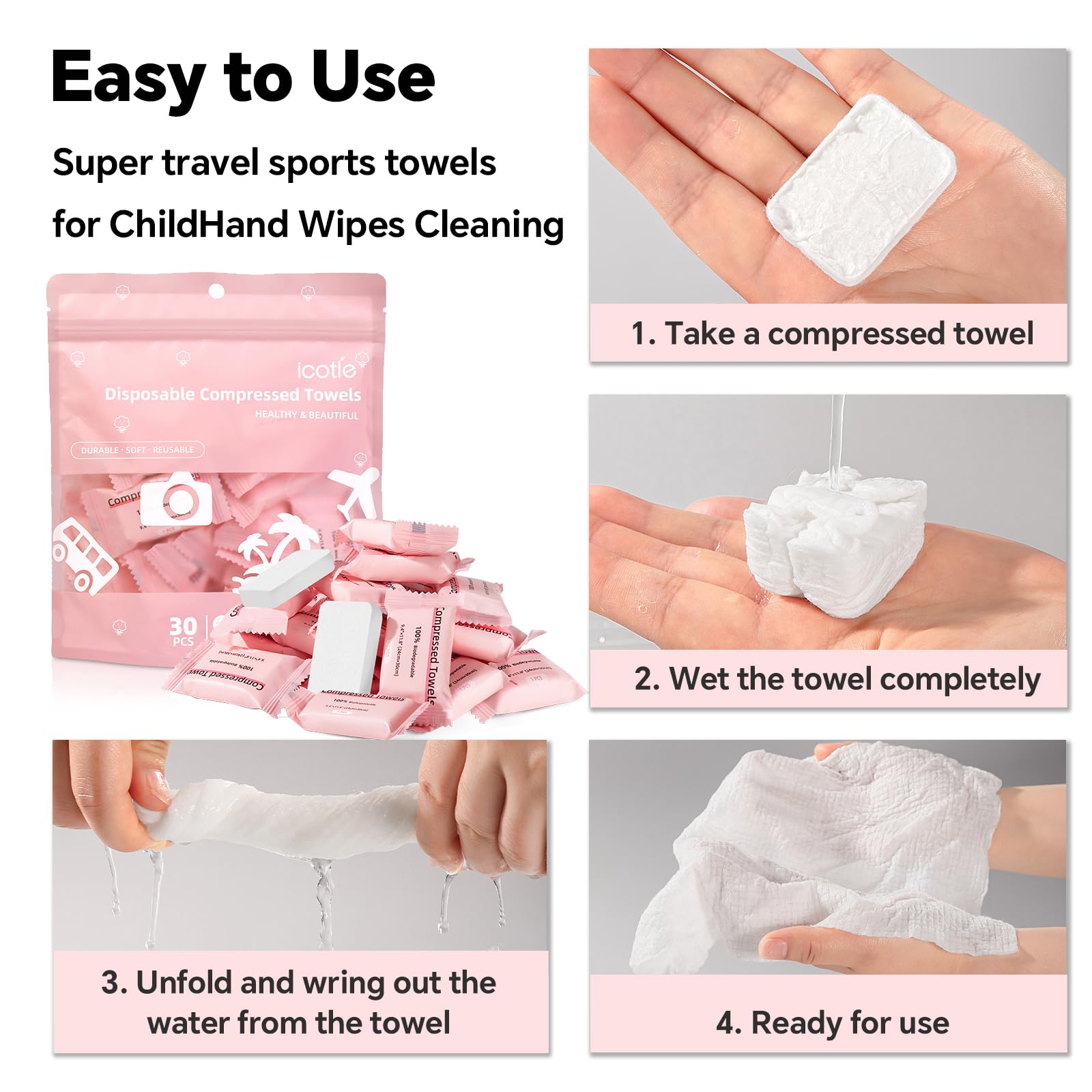 ICOTLE unscented disposable towel keeps skin irritation-free during daily routines.
