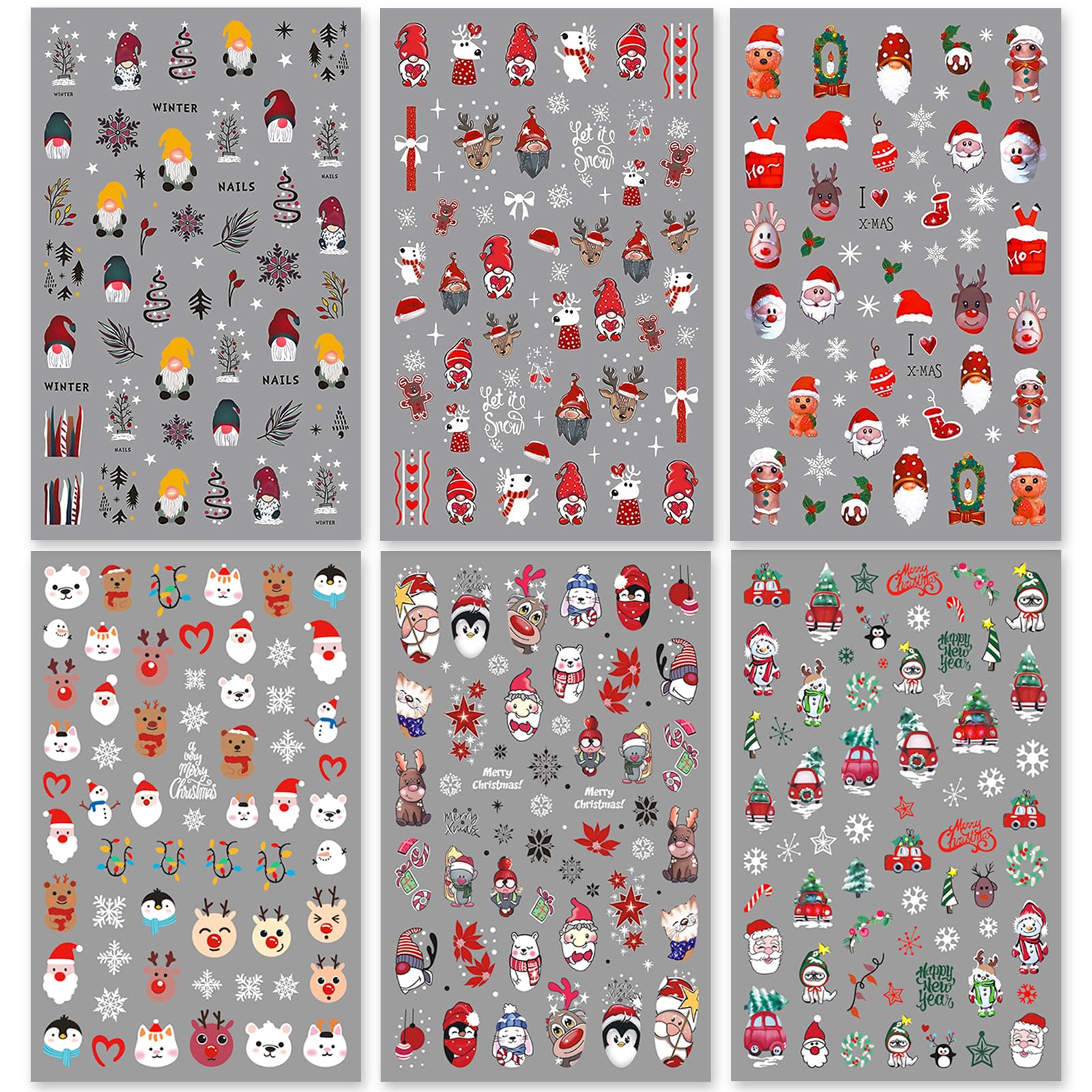 IDDFEVE Christmas nail stickers six-sheets-pack for full holiday set.