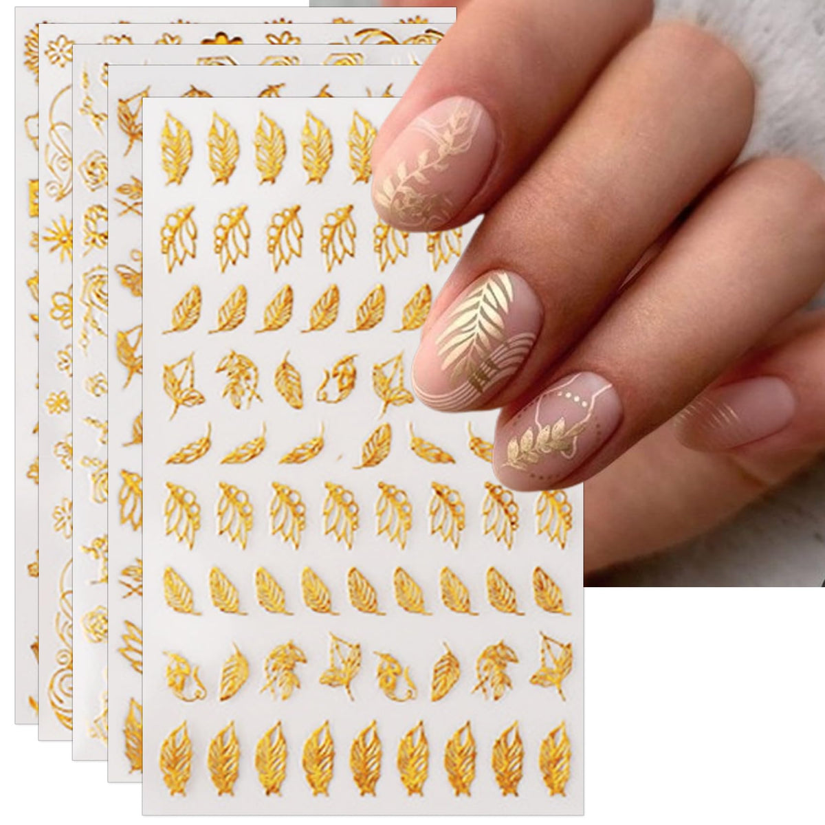 IDDFEVE gold leaves nail stickers pack for quick chic manicure.