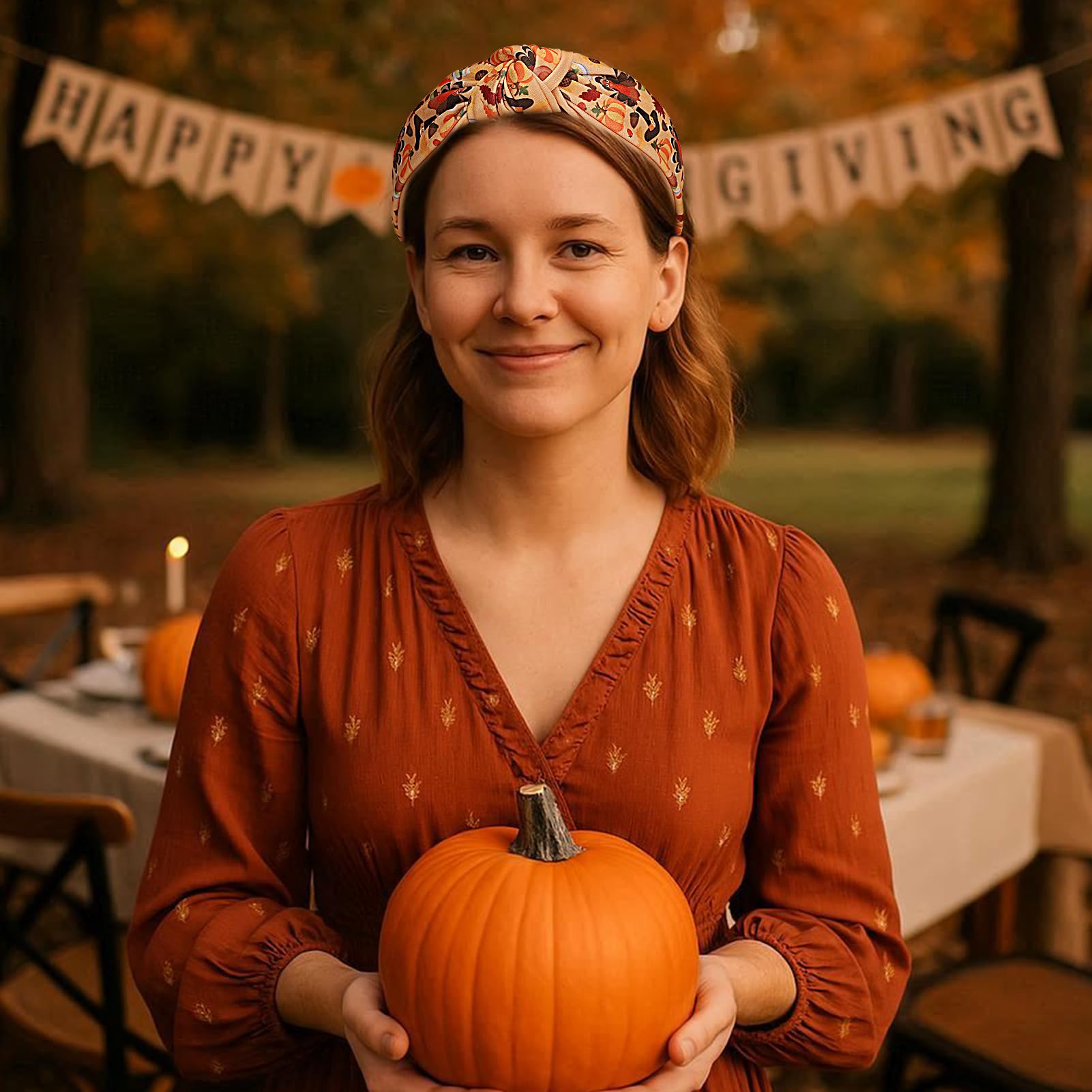 IDDFEVE headband fall leaves closeup pairs with cozy fall looks.
