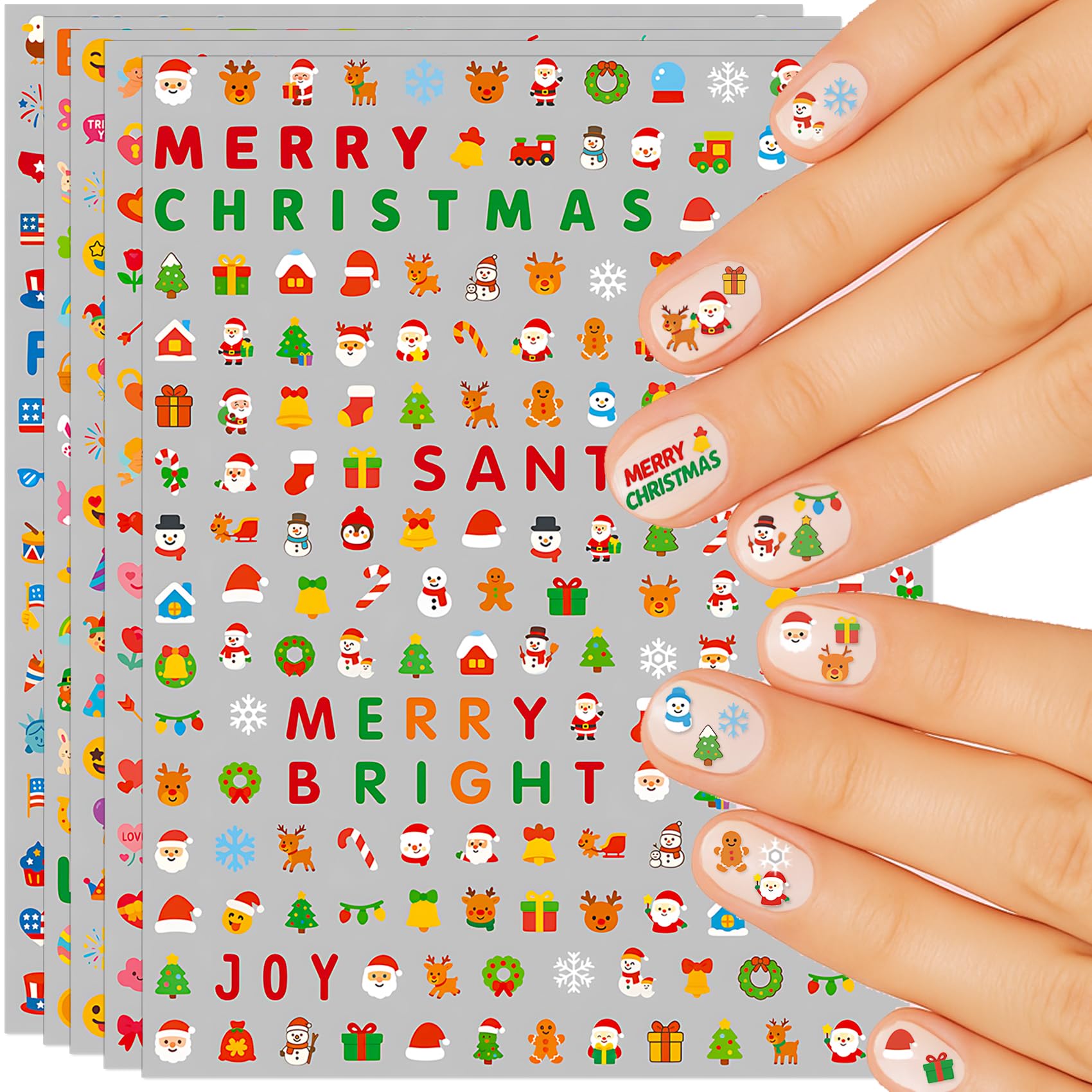 IDDFEVE mini nail stickers eight-sheets holiday collection, perfect for quick, festive kids' manicures.