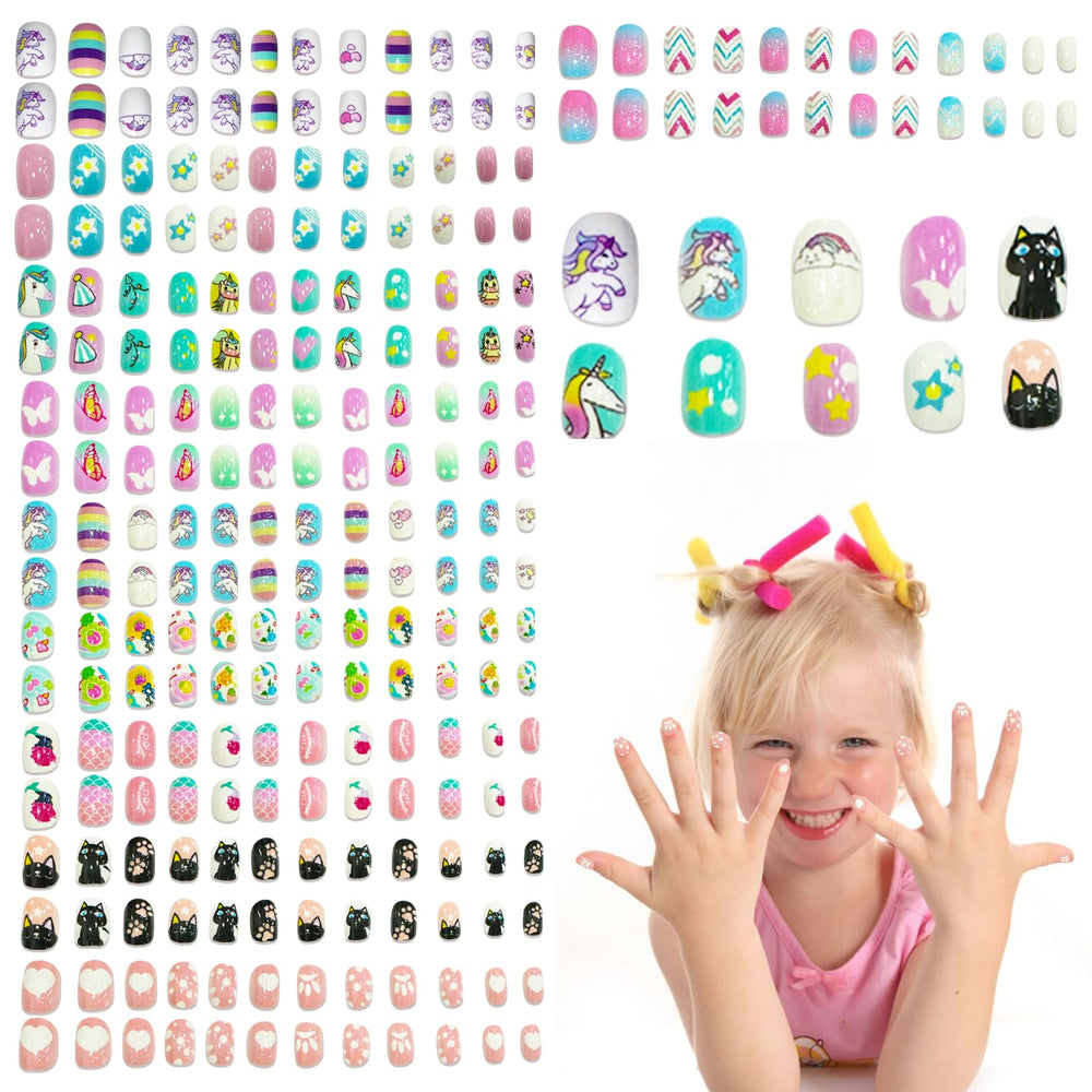Ideal Swan unicorn-pattern nails offer colorful unicorn designs for kids' pretend play.
