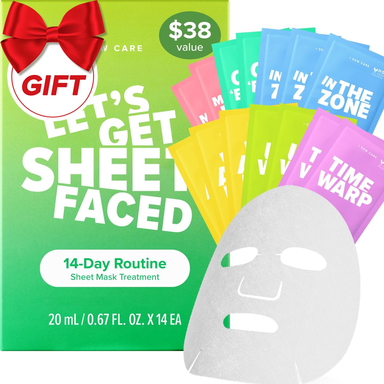I DEW CARE collage sheet mask variety box front for hydration and glow