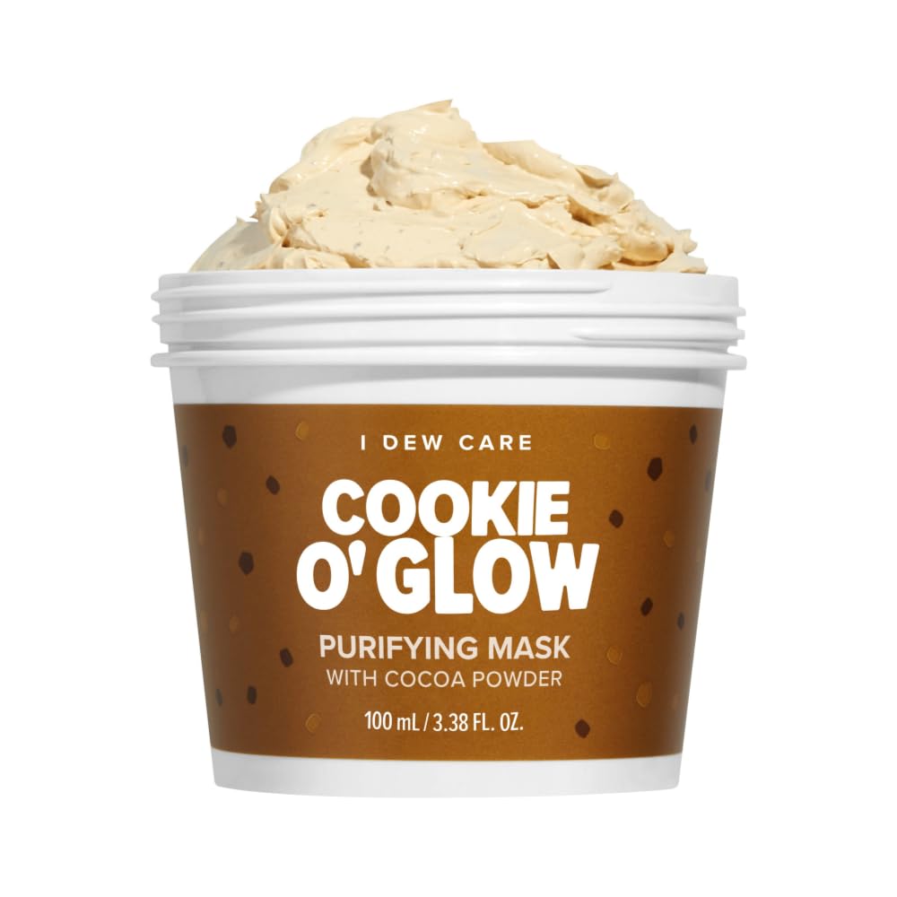 I DEW CARE Cookie O' Glow mask jar close-up with creamy texture for hydrating skin.