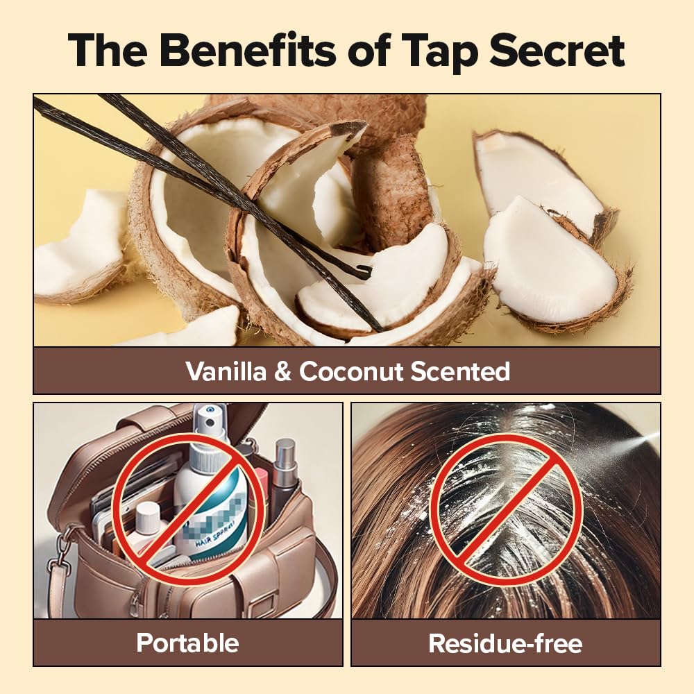 I DEW CARE Tap Secret dry shampoo features Biotin and Korean Ginseng for hair health.