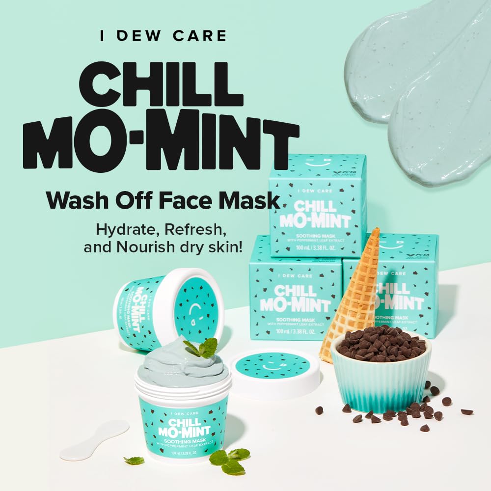 I DEW CARE Chill Mo Mint mask being applied for soothing cooling sensation.