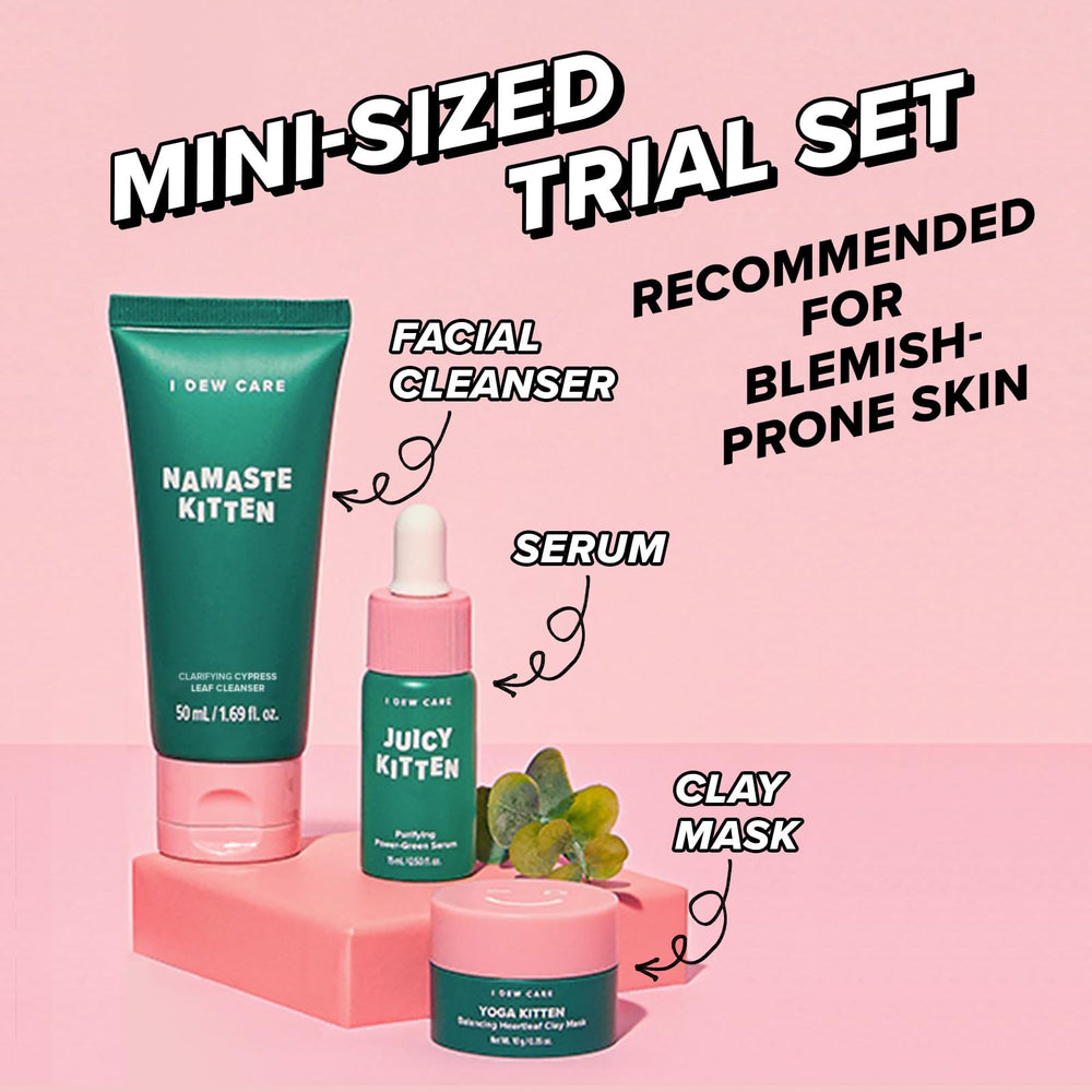 I DEW CARE Kitten Yoga Kitten Mask application showcases clay-based detox for balanced skin.