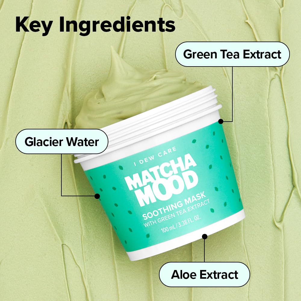 I DEW CARE Matcha Mood packaging angled shot emphasizes playful K-beauty branding.