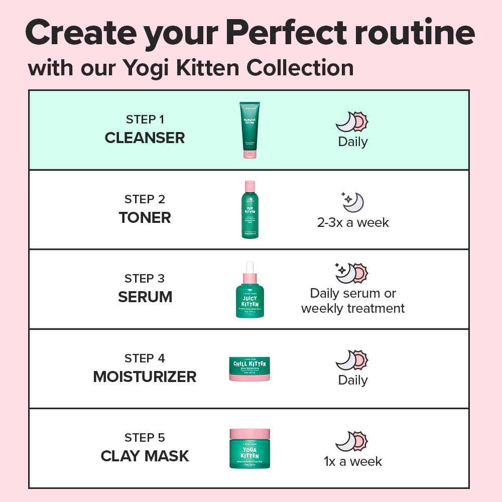 I DEW CARE Namaste Kitten calming heartleaf and Cypress ingredients for sensitive skin.
