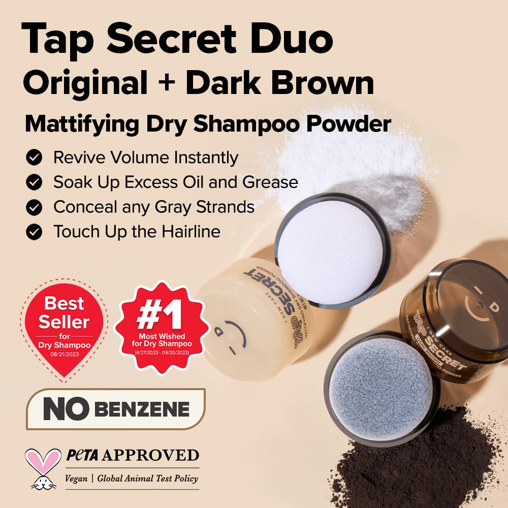 I DEW CARE Tap Secret Original Dark Brown duo packaging demonstrates shade-perfect result for brunette hair