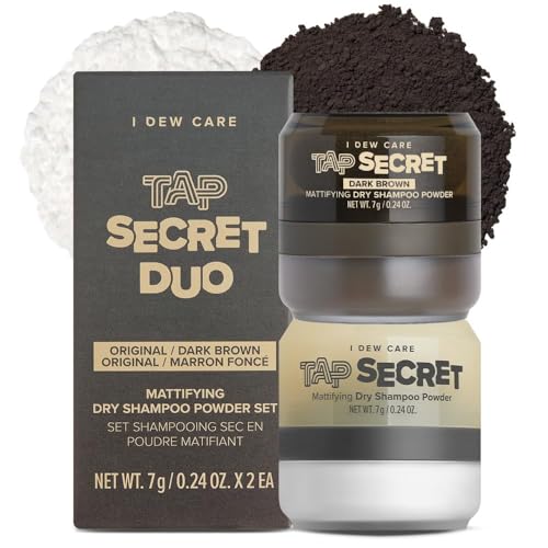 I DEW CARE Tap Secret Original dry shampoo bottle close-up showing benzene-free formula for quick refresh