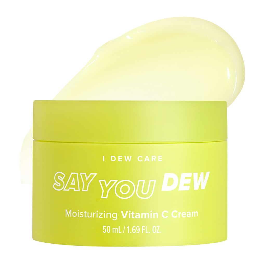 I DEW CARE Vitamin C Face Moisturizer dual-layer jar shows radiant hydration.