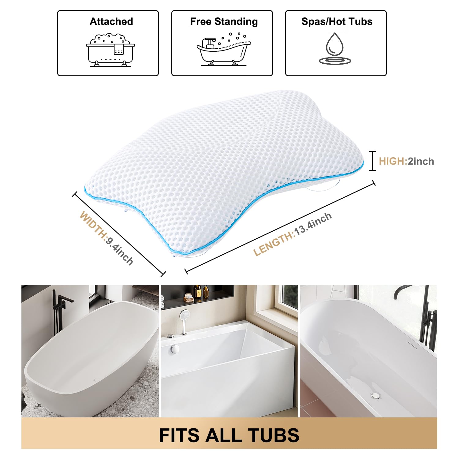 Idle Hippo bath pillow with four suction cups securely gripping smooth tub surface