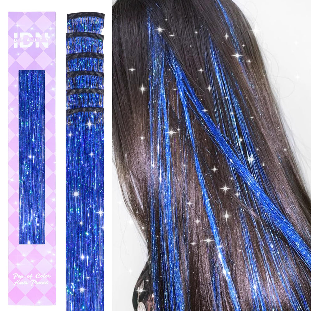 IDN BEAUTY tinsel clip treasure blue 6pcs on display for sparkle styling