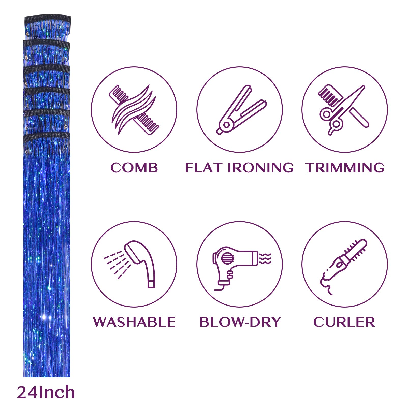 IDN BEAUTY treasure blue tinsel clipped onto hair for party shimmer