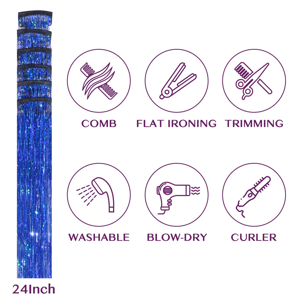 IDN BEAUTY treasure blue tinsel clipped onto hair for party shimmer