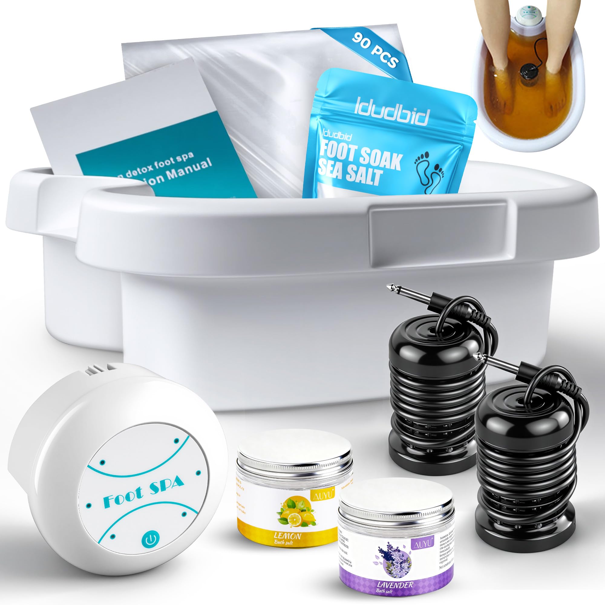 Idudbid ionic foot bath machine front view shows compact home spa detox setup.
