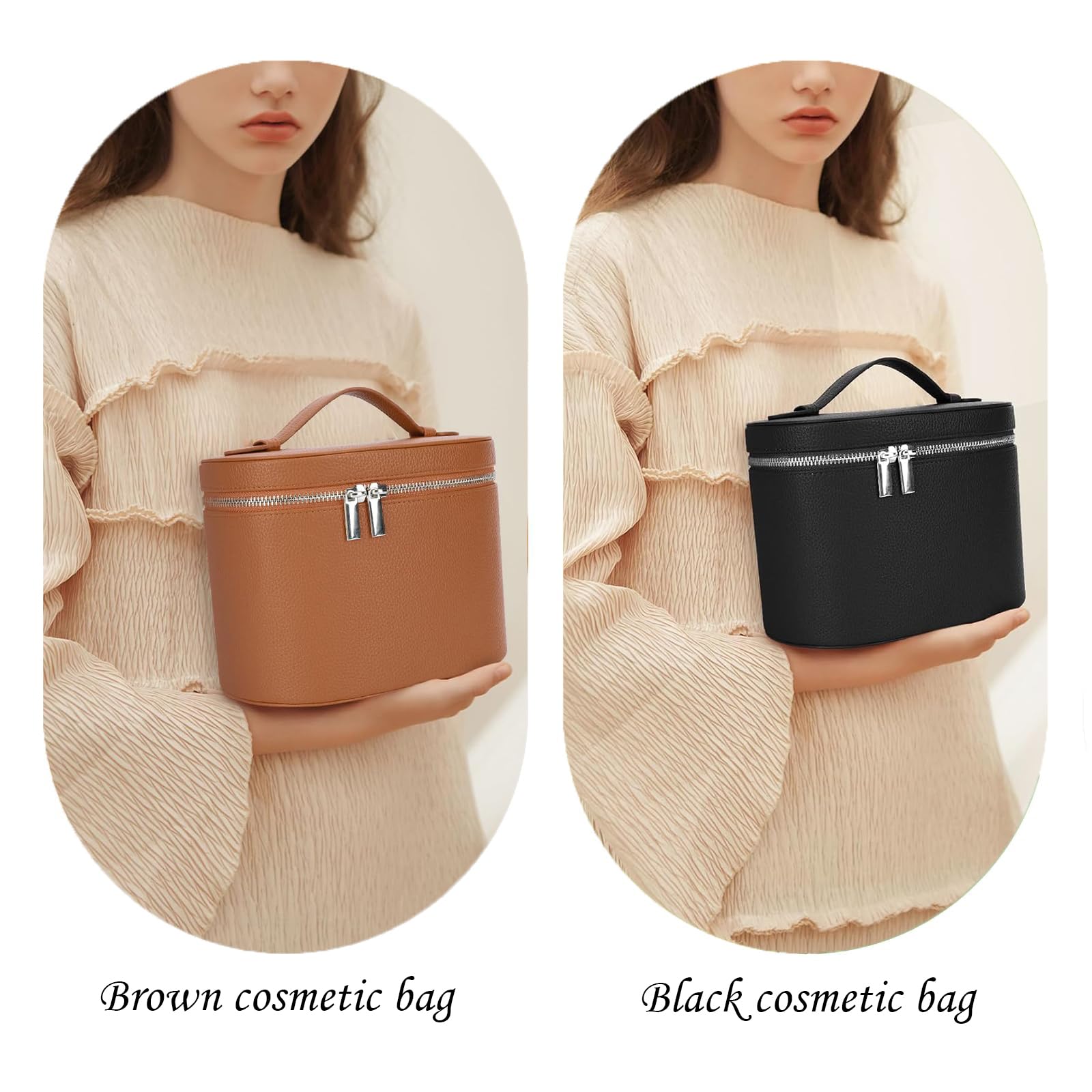 IEMIEBOAMGNOY leather makeup bag brown faux-leather offers durable, upscale look and everyday resilience