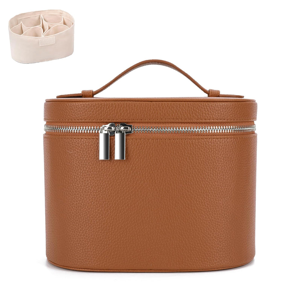 IEMIEBOAMGNOY leather makeup bag standing design enables quick, hands-free access during makeup touch-ups