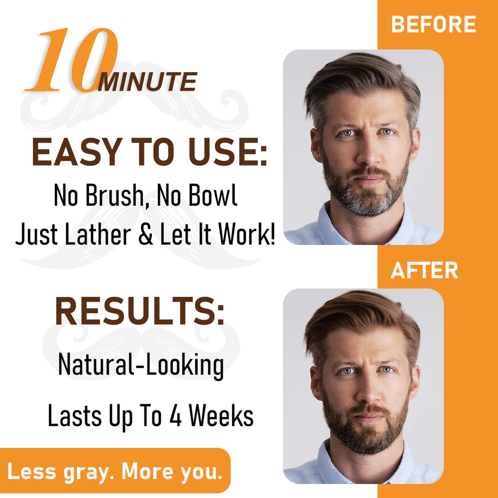iemokoda applying dark brown dye shampoo to beard for fast color