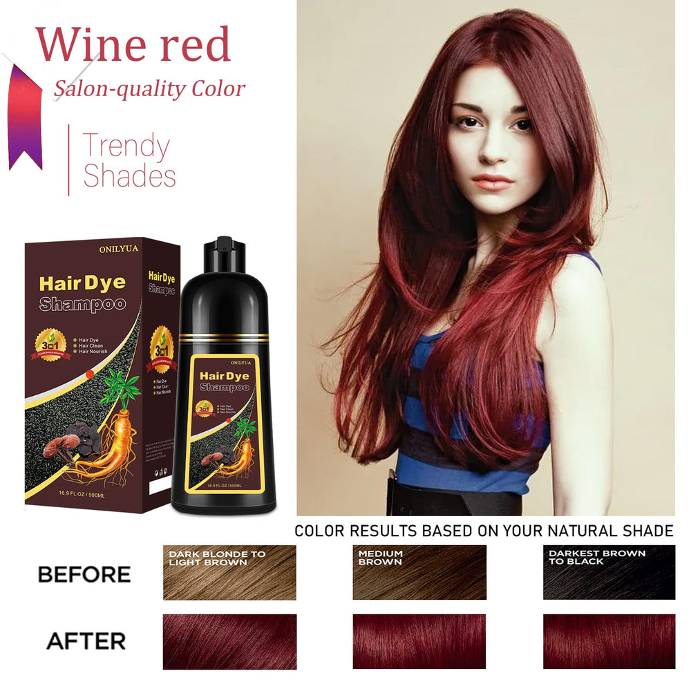 iemokoda Burgundy Hair Dye Shampoo application scene for dry hair color in minutes.