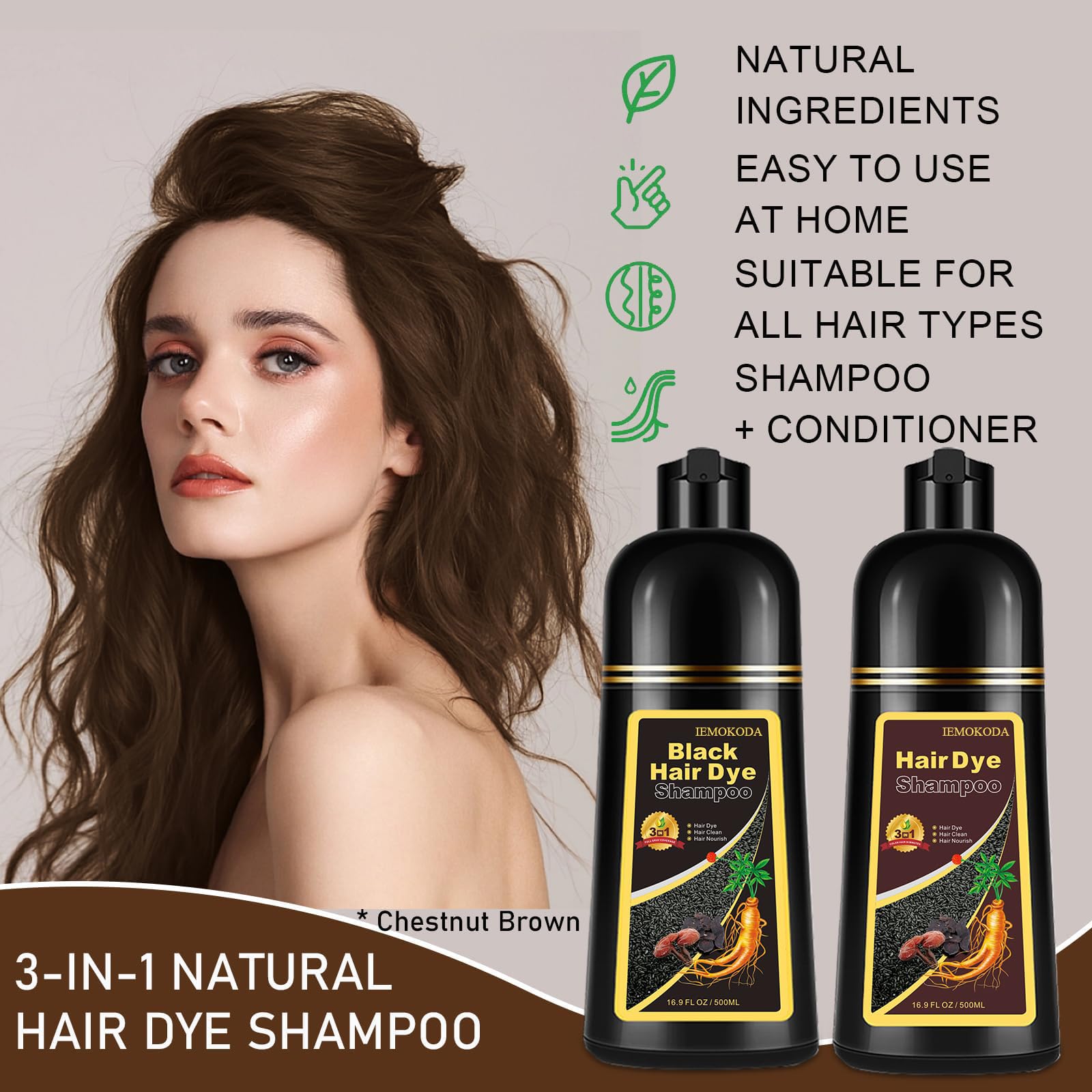 iemokoda Chestnut Brown application on dry hair requires no mixing.