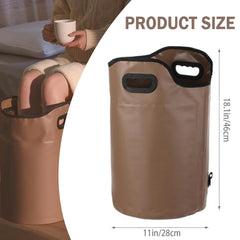 Iensen collapsible foot bath in-use shows comfortable soaking space for feet on camping trips.