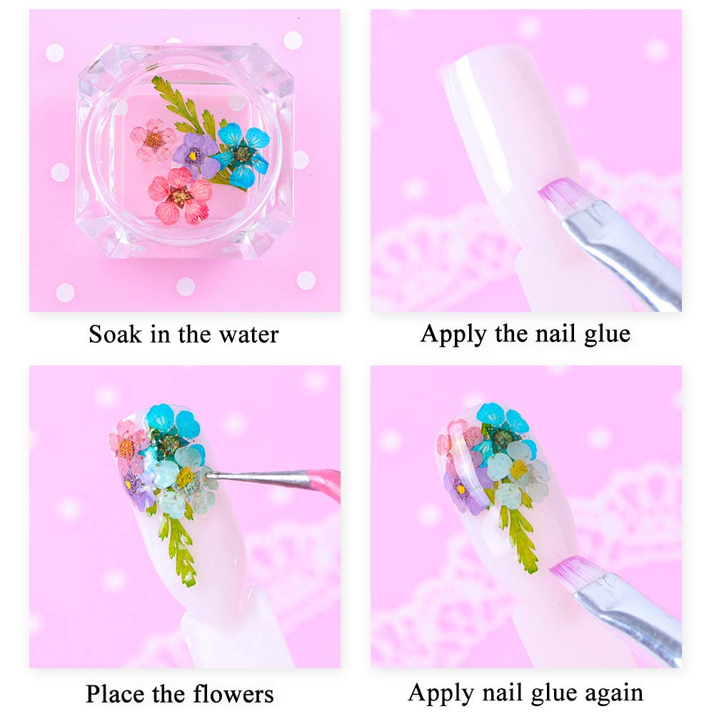 iFancer dried flowers nail design ideas, sample applications on tips and crafts.